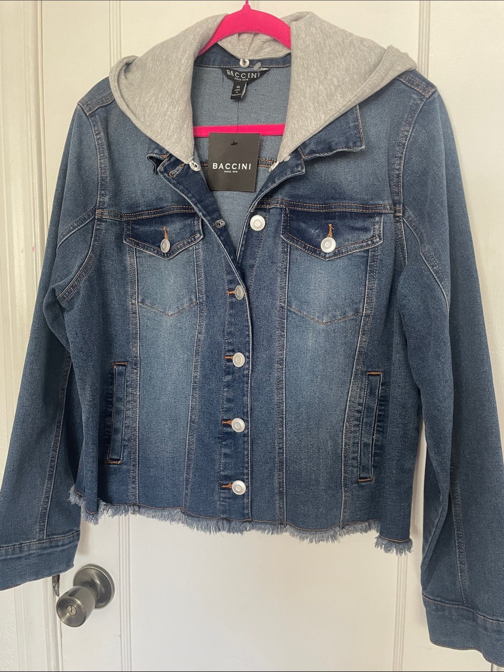 Baccini Blue Denim Jacket with Gray Hooded Insert